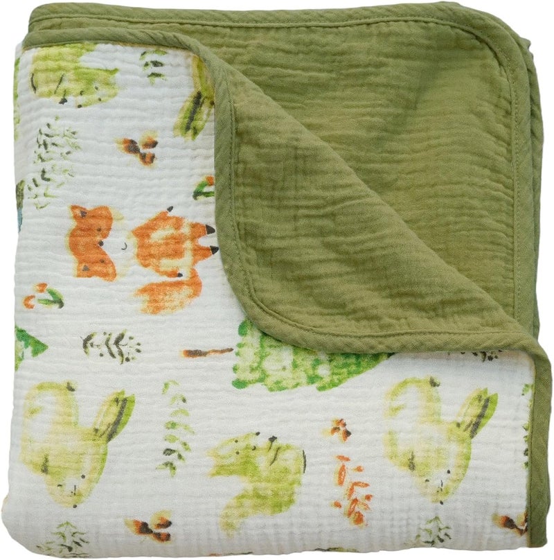 JoyTrek Muslin Baby Blanket 100% Cotton,Large Reversible Receiving Quilt for Boy Girl,Baby Blanket for Toddlers,Soft&Lightweight Premium Cotton Crib Quilt,Nursery,Tummy Time,Forest Creatures 47x47in - Image 1